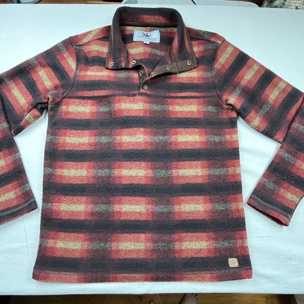 John Wayne Timeless Classic Mens Small Red Striped Fleece Snap Pullover Sweater